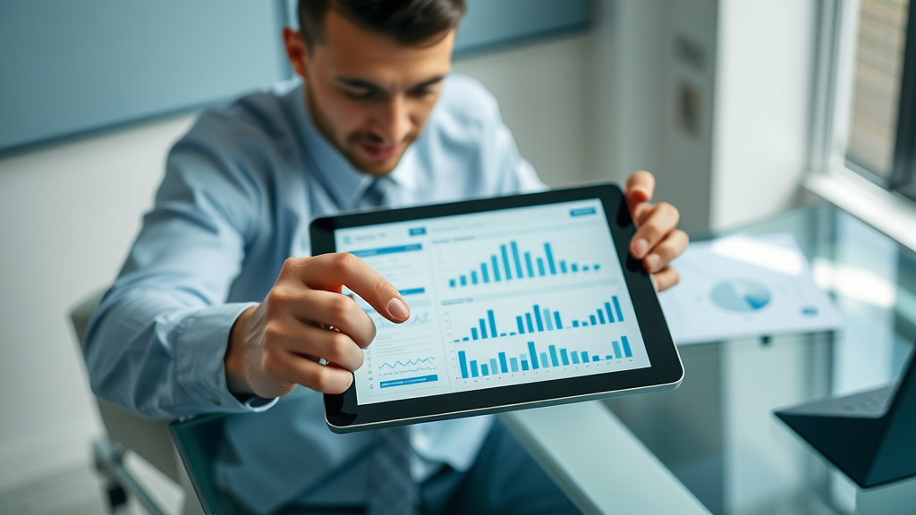 content marketing strategist mapping workflow for tracking content marketing metrics on tablet