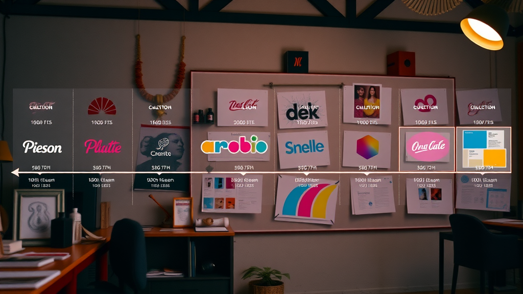 brand evolution timeline demonstrating changes in brand asset elements including logo and color palette