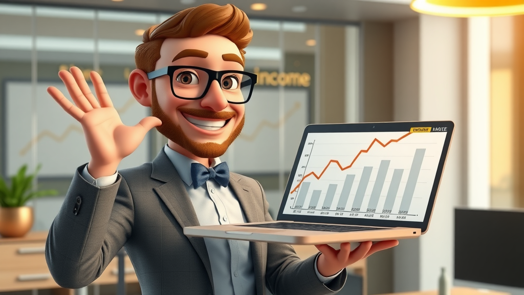 successful digital marketer presenting rising income chart, illustrating high salary potential
