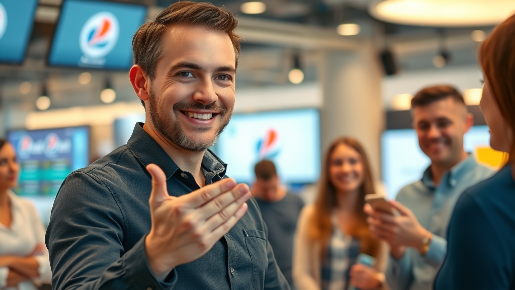 entrepreneur building brand awareness through digital screens and customer interactions