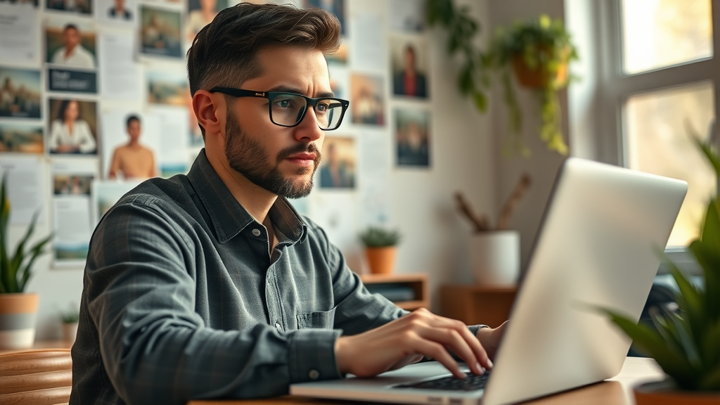 digital marketer creating valuable content for inbound marketing, natural office setting