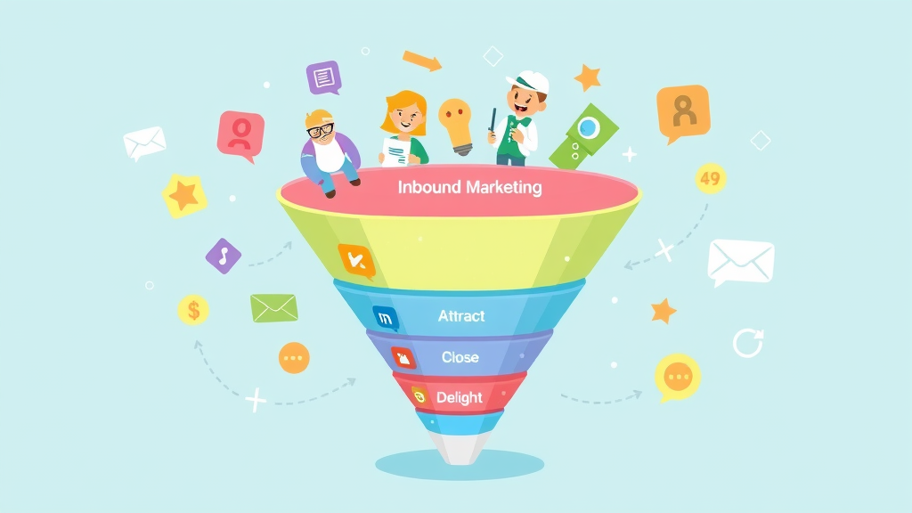 inbound marketing funnel with four stages attract convert close delight illustrated for business strategy