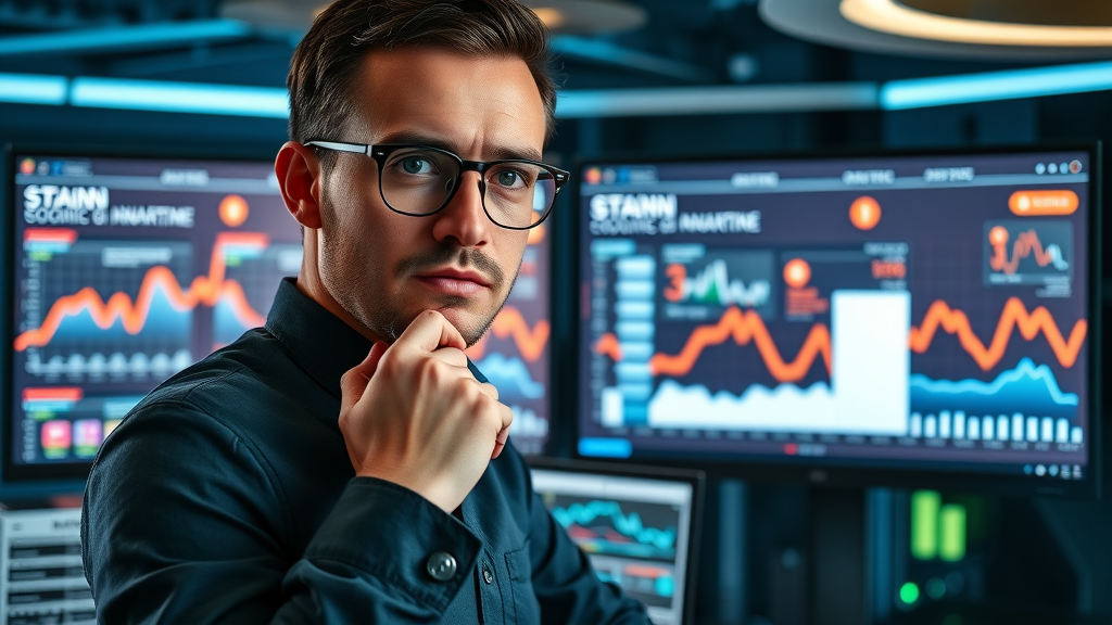 split-screen of two social media ad creatives with analytics results overlay, analyzed by a marketer in an advanced digital studio, with vibrant and interactive motion graphics