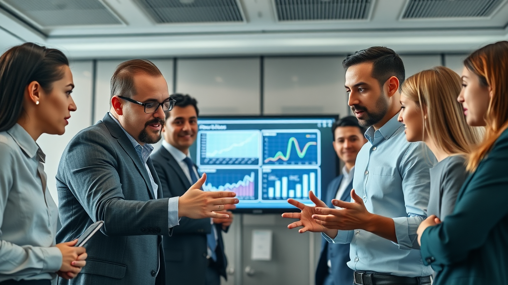 Professional reputation management team collaborating on digital strategies to repair your reputation, analytics on display