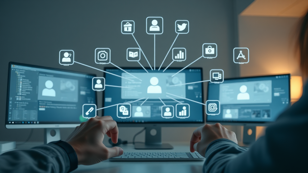 modern tech showcase with stylized icons of top audience engagement tools interconnected on a neutral-toned desktop with digital glow