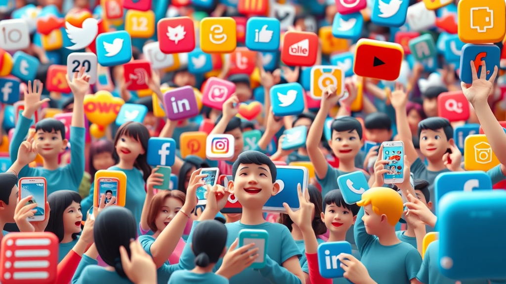 vivid mosaic showing logos and users engaged with polls, stories, and live streams across different social media platforms