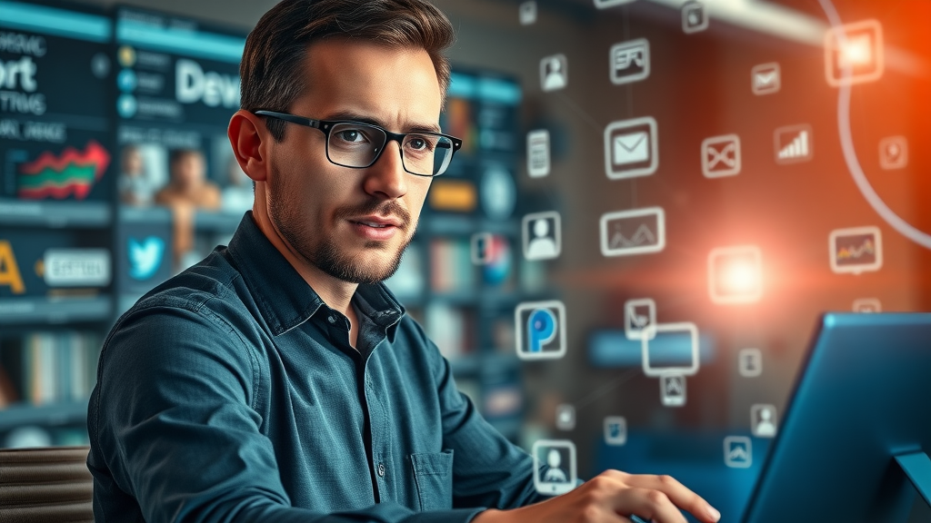 marketer managing interconnected paid search and social media marketing campaigns