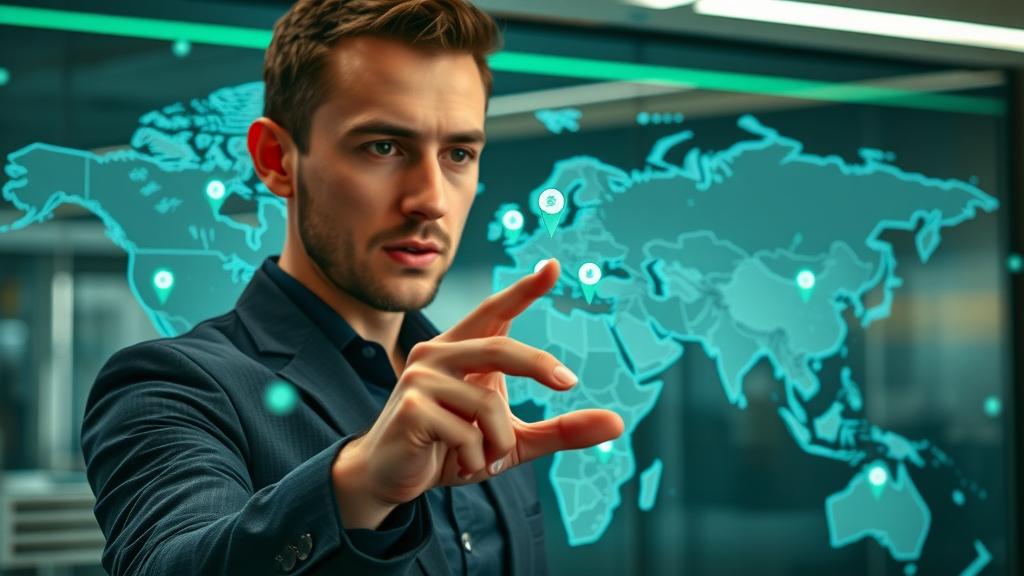 digital map with ad targeting markers in multiple cities and interactive holographic map