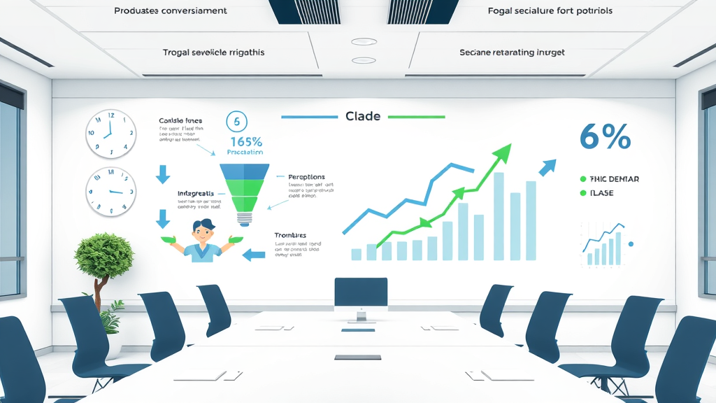 conversion tracking infographic with conversion funnels, goal completions, Google Ads upward trends