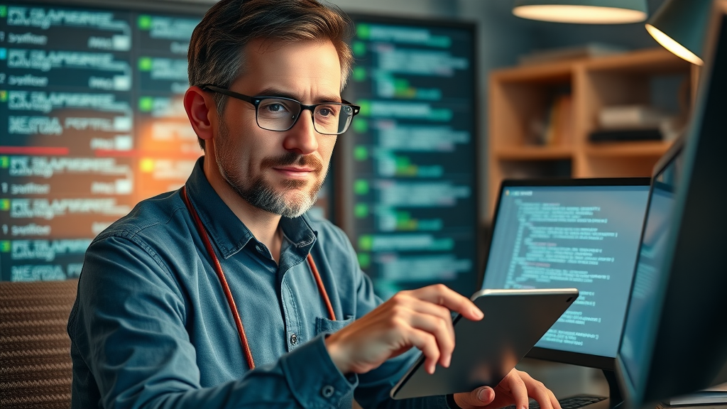 conversion tracking troubleshooting, IT expert checking Google Tag Manager code and tablet